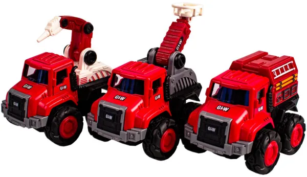 Feuerwehrautos aus Metall mit Schwungradmotor, 3-fach sortiert.