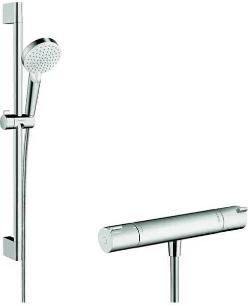 Hansgrohe Crometta Vario Duschset mit Ecostat 1001 CL Thermostat, Weiß/Chrom