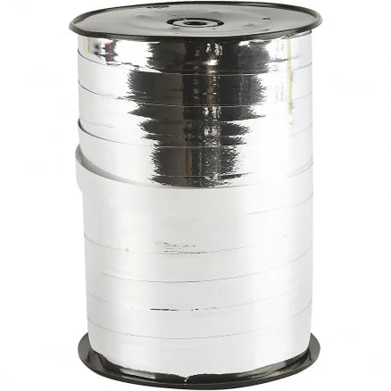 Geschenkband, metallisch silber, B: 10 mm, glänzend, 250 m/ 1 Rolle.
