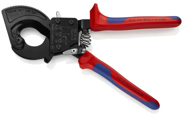 Knipex Kabelschneider (Ratschenprinzip) schwarz lackiert, mit Mehrkomponenten-Griff 250 mm