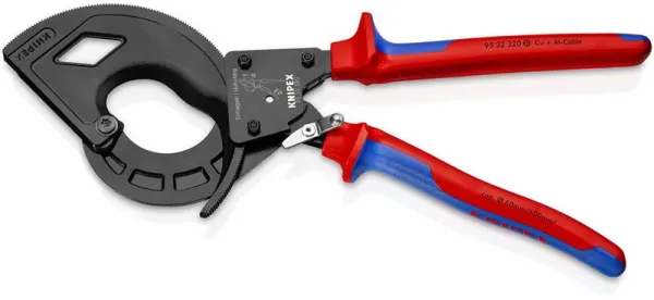 Knipex-Kabelschneider (Ratschprinzip, 3-Gang) schwarz brüniert, mit Mehrkomponenten-Griff 320 mm