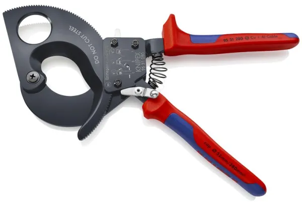 Knipex Kabelschneider (Ratschprinzip) schwarz lackiert, mit Mehrkomponenten-Griff 280 mm