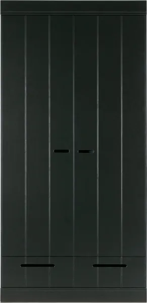 Connect, Kleiderschrank, 2 Türen und 2 Schubladen, schwarz, H195x53x94 cm, Kiefernholz